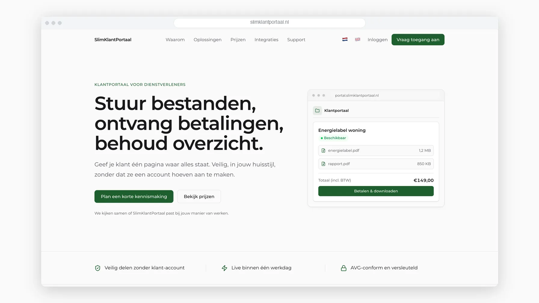 Klantportaal met documenten en trajecten op een rij